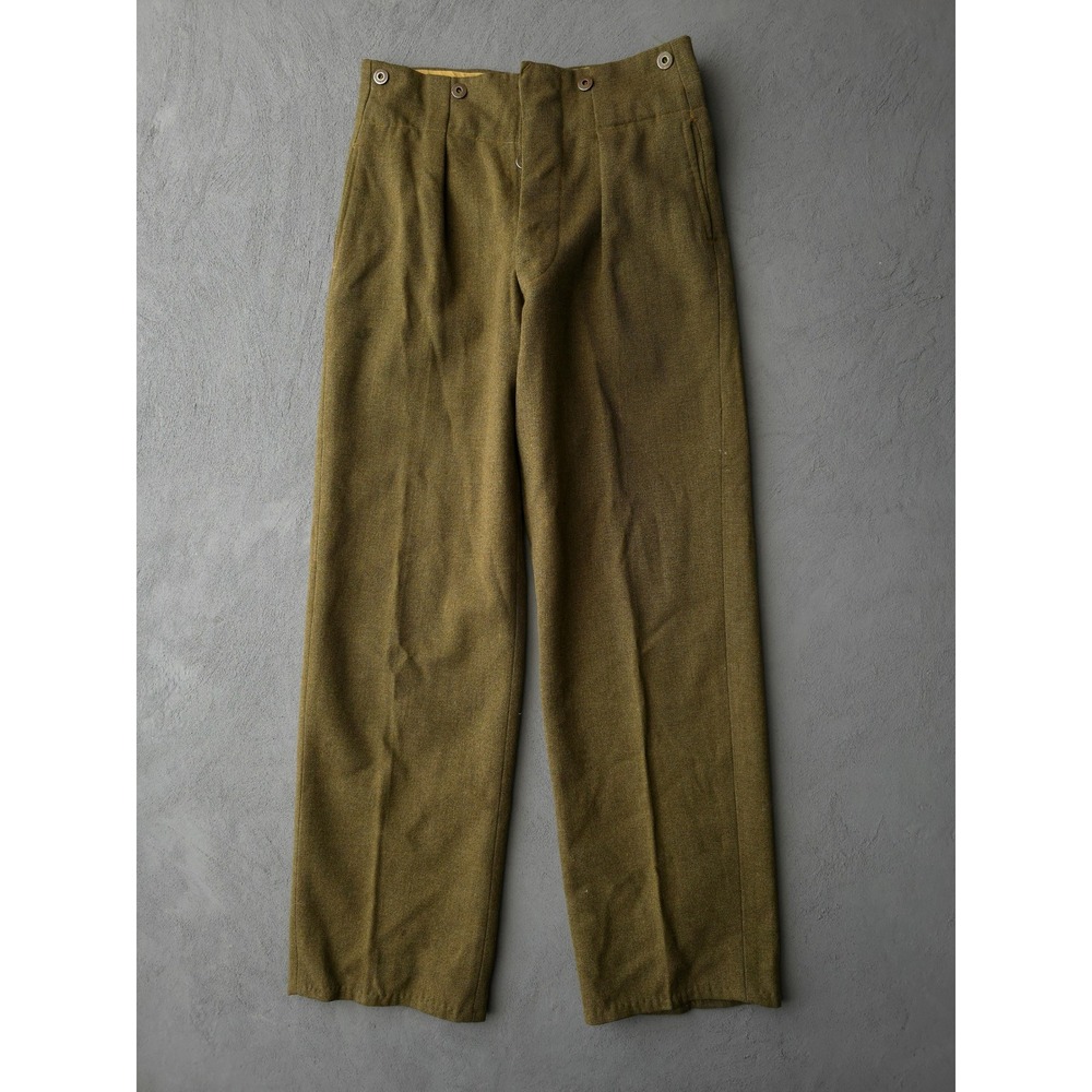 Vintage 1950s Olive Green Canadian Army Wool Trousers 28x28.5 High Waisted